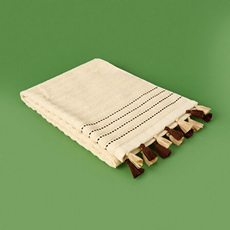 Soft Püsküllü Yüz Havlusu - Bej - 50x90 cm