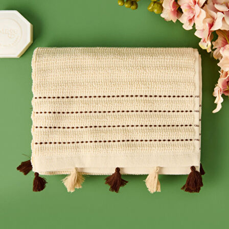 Soft Püsküllü Ayak Havlusu - Bej - 50x70 cm