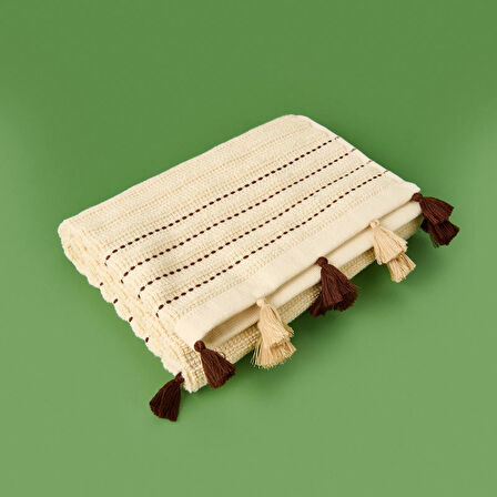 Soft Püsküllü Ayak Havlusu - Bej - 50x70 cm