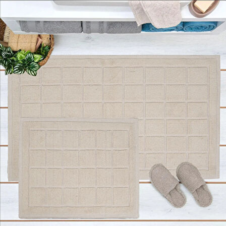 Soft Kare 2'li Banyo Paspası - Ekru - 60x100 cm + 50x60 cm