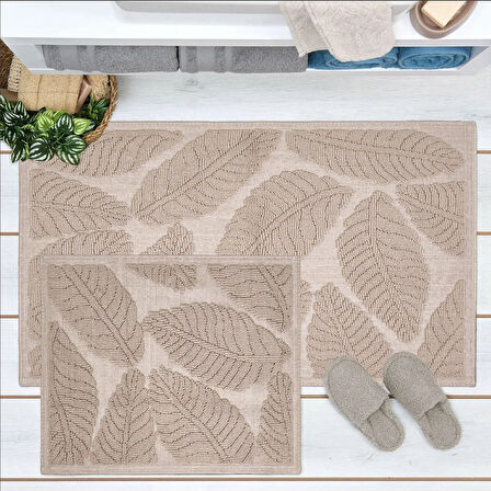 Soft Big Barg 2'li Banyo Paspası - Bej - 60x100 cm + 50x60 cm