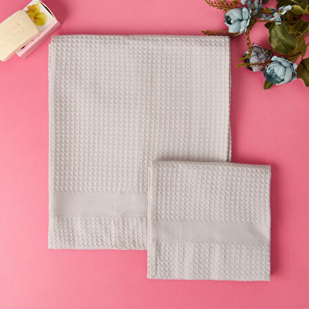 Soft Waffle 2'li Havlu Seti - Gri - 60x110 cm + 40x60 cm