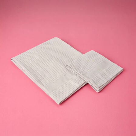 Soft Waffle 2'li Havlu Seti - Gri - 60x110 cm + 40x60 cm