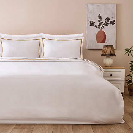 Soft Mustard Çift Kişilik Nevresim Takımı - Beyaz