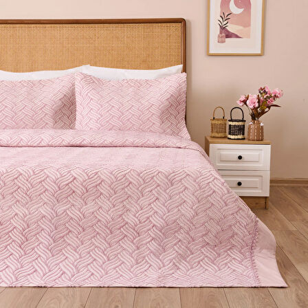 Store Elenora Çift Kişilik 3 Parça Yatak Örtüsü Seti - Pembe
