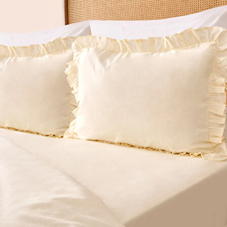 Soft Fırfırlı Çift Kişilik Nevresim Takımı - Bej