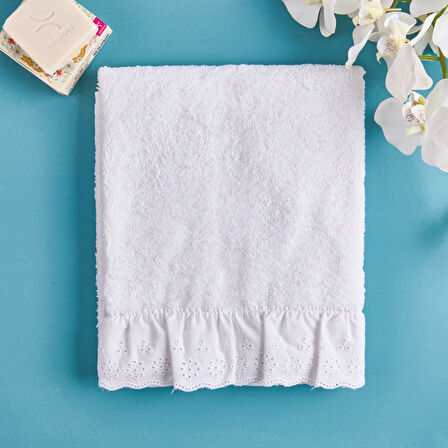 Soft Fırfırlı Yüz Havlusu - Beyaz - 50x90 cm