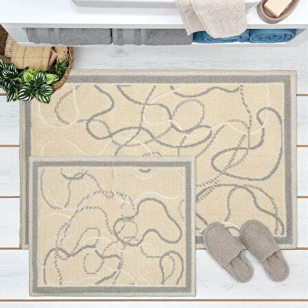 Soft Vonal 2'li Banyo Paspası - Bej - 60x100 cm + 50x60 cm