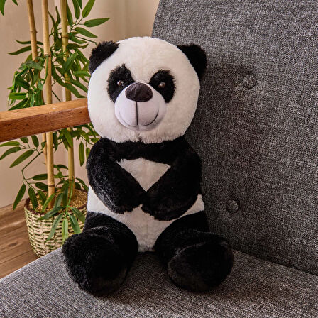 Soft Panda Figürlü Yastık - Siyah / Beyaz - 35 cm