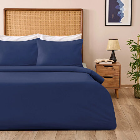 Soft Oxford Yastıklı Çift Kişilik Nevresim Takımı - Lacivert