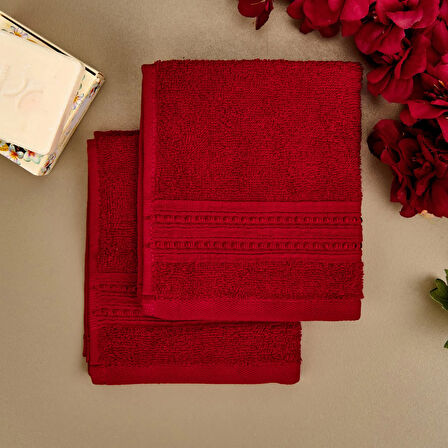 Soft Lapa 2'li Havlu Seti - Bordo - 30x30 cm