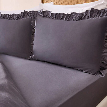 Soft Fırfırlı Çift Kişilik Nevresim Takımı - Antrasit