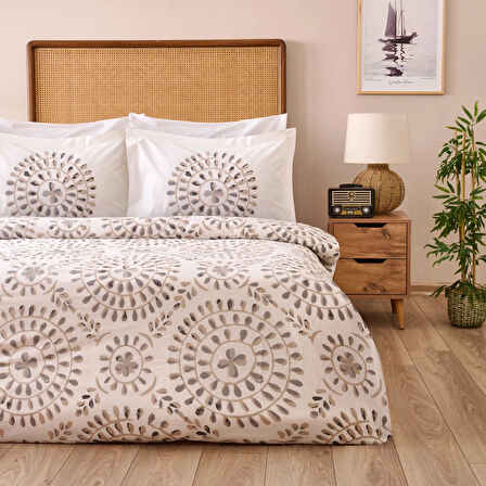 Soft Butas Tek Kişilik Nevresim Takımı - Ekru / Gri