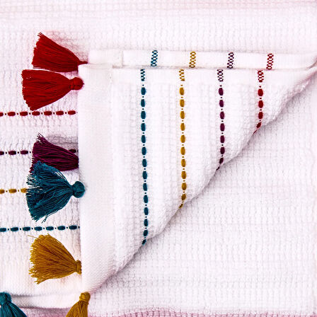 Soft Püsküllü Ayak Havlusu - Beyaz / Renkli - 50x70 cm