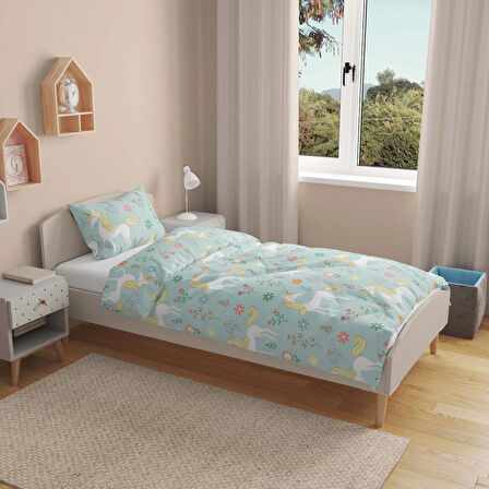 Çocuk Unicorn Desenli Nevresim Takımı - Mavi