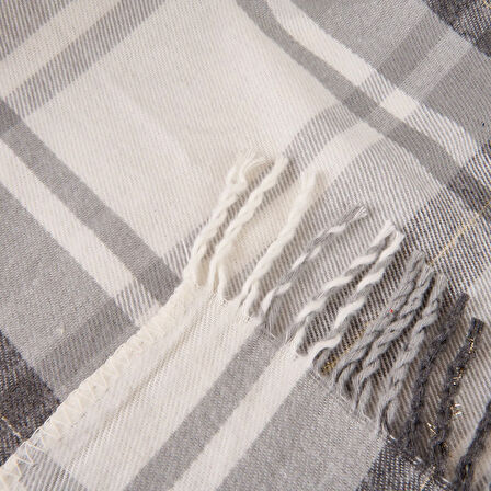 Soft Sim İp Detaylı Skoç Koltuk Şalı - Gri - 130x170 cm