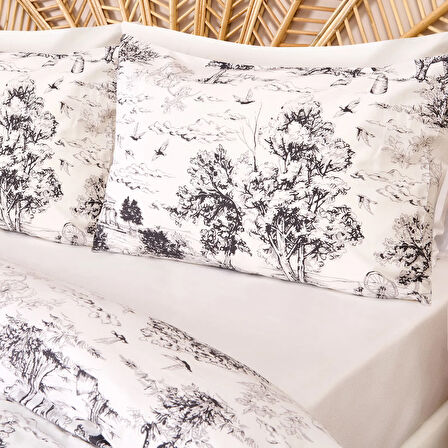 Soft Natura Çift Kişilik Nevresim Takımı - Beyaz / Antrasit