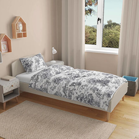 Soft Natura Tek Kişilik Nevresim Takımı - Beyaz / Antrasit