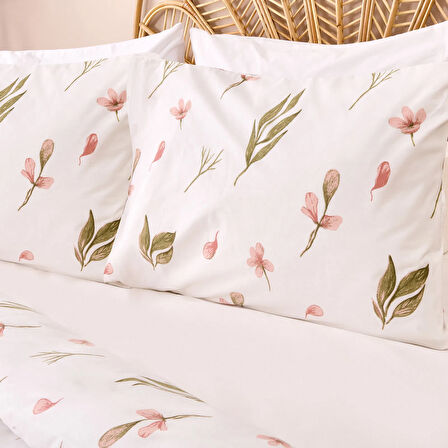 Soft Ganye Tek Kişilik Nevresim Takımı - Ekru / Yeşil