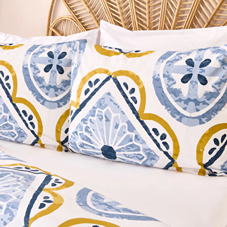 Soft Lile Çift Kişilik Nevresim Takımı - Ekru / Mavi