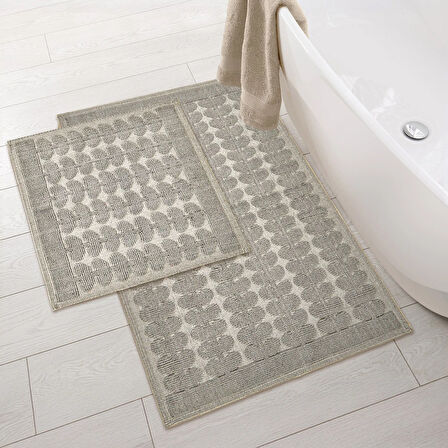 Soft Folium 2'li Banyo Paspası - Gri - 60x100 cm + 50x60 cm