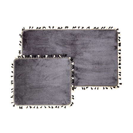 Soft Püsküllü 2'li Banyo Paspası - Antrasit - 60x100 cm + 50x60 cm