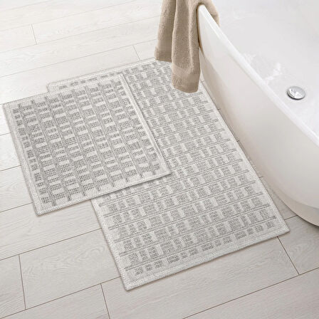 Soft Wesley Natürel 2'li Banyo Paspası - Gri - 60x100 cm + 50x60 cm