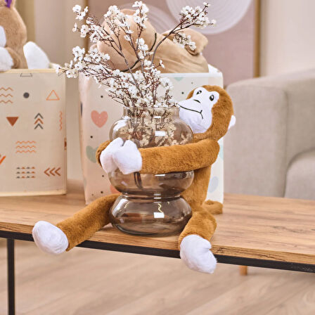 Soft Cırtcırtlı Maymun Figürlü Yastık - Kahverengi - 90x15 cm