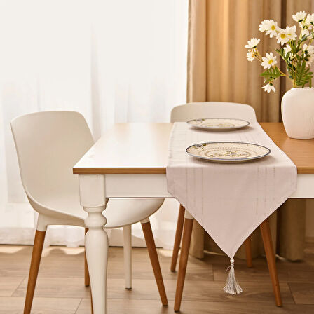 Soft Jakarlı Dokuma Runner - Bej - 35x140 cm