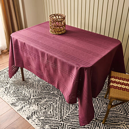 Soft Jakarlı Dokuma Masa Örtüsü - Mürdüm - 160x220 cm