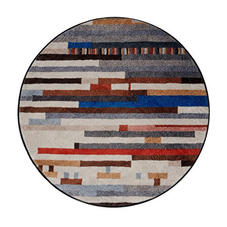 Desenli Yuvarlak Halı - Renkli - 90x90 cm