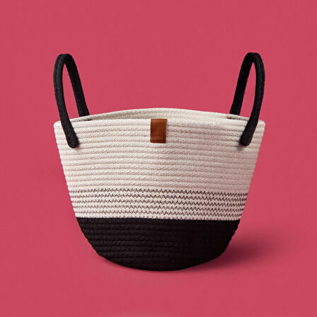 Living Elegant Curves Dekoratif Sepet - Beyaz / Siyah - 15x20x20 cm