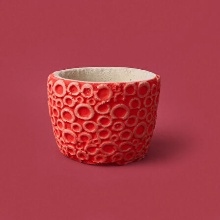 Halka Desenli Beton Saksı - Turuncu - 7x9 cm