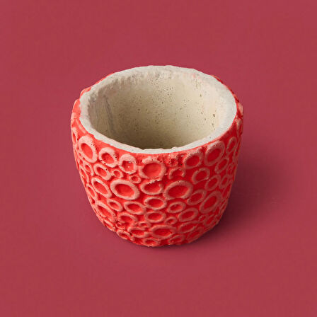 Halka Desenli Beton Saksı - Turuncu - 7x9 cm