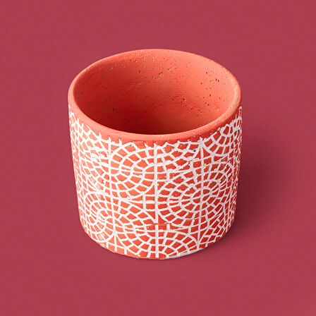 Mozaik Desen Beton Saksı - Turuncu - 10x13 cm