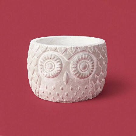 Kozalak Desenli Beton Saksı - Krem - 8x10 cm