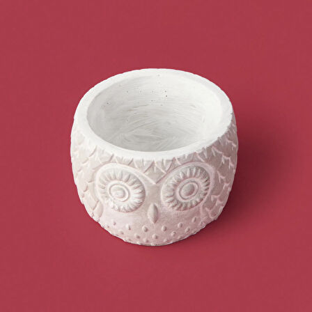 Kozalak Desenli Beton Saksı - Krem - 8x10 cm