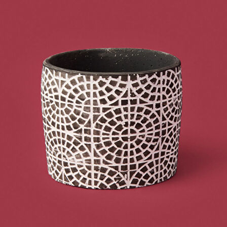 Mozaik Desen Beton Saksı - Siyah - 10x13 cm