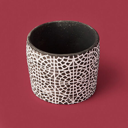 Mozaik Desen Beton Saksı - Siyah - 10x13 cm