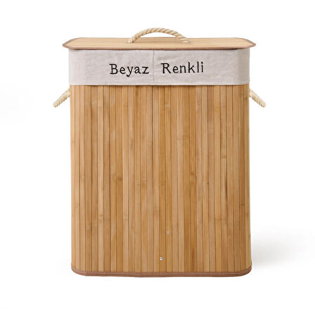 Living Bambu Çift Hazneli Örme Çamaşır Sepeti - Bej - 80 lt