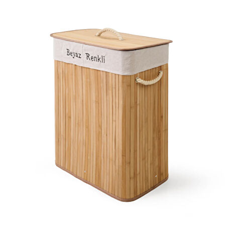 Living Bambu Çift Hazneli Örme Çamaşır Sepeti - Bej - 80 lt