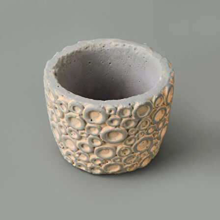 Halka Desenli Beton Saksı - Krem - 7x9 cm