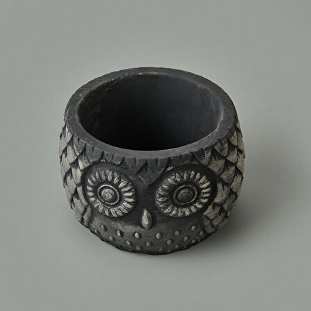 Kozalak Desenli Beton Saksı - Siyah - 8x10 cm