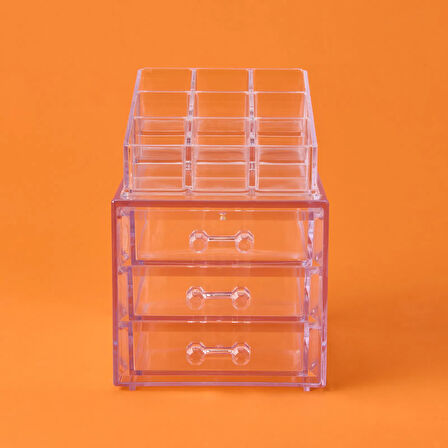 Living 3 Çekmeceli Takı ve Makyaj Organizeri - Şeffaf - 15x13x18 cm