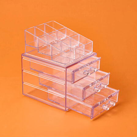 Living 3 Çekmeceli Takı ve Makyaj Organizeri - Şeffaf - 15x13x18 cm