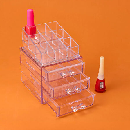 Living 3 Çekmeceli Takı ve Makyaj Organizeri - Şeffaf - 15x13x18 cm