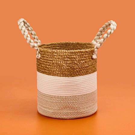 Living Boho Style Büyük Örgü Sepet - Renkli - 25x25 cm