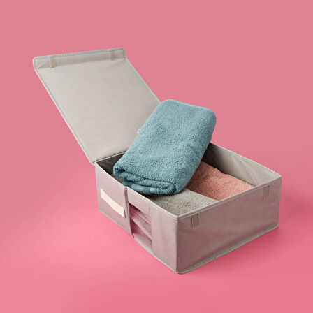 Home PVC Detaylı Hurç - Gri - 38x33x15 cm