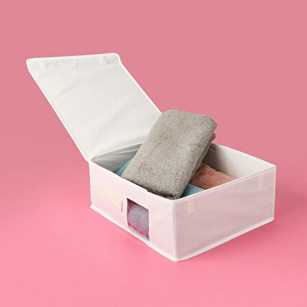 Home PVC Detaylı Hurç - Beyaz - 38x33x15 cm