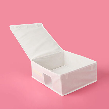 Home PVC Detaylı Hurç - Beyaz - 38x33x15 cm